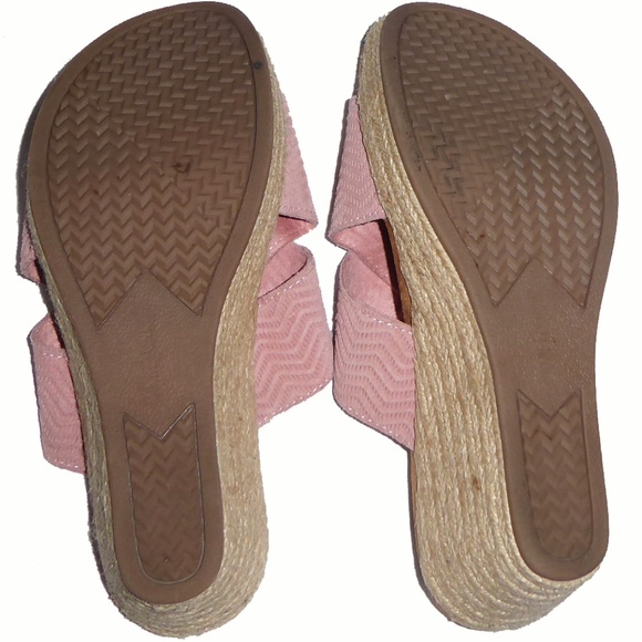 WOMENS MINNETONKA PINK LEATHER WEDGE SANDALS 2" THONG BRAIDED SHOES SIZE 8M 8 - Picture 5 of 5